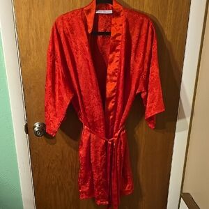 Erika Taylor Women's Satin Robe Red Satin Kimono Robe with Belt